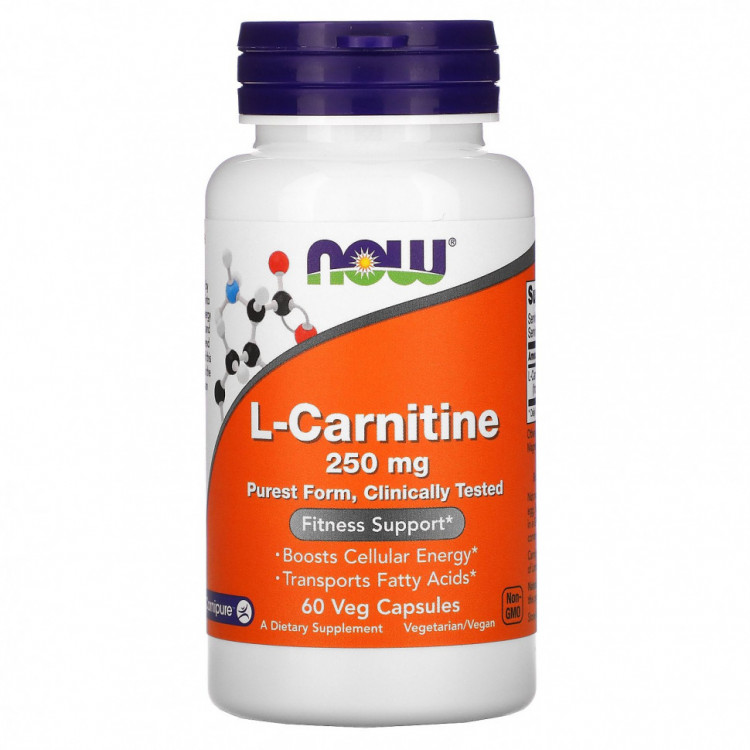 NOW Foods, L-карнитин, 250 мг, 60 растительных капсул