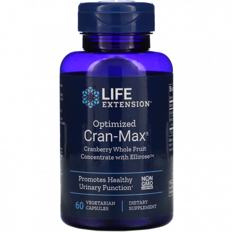 Life Extension, Optimized Cran-Max, концентрат из цельных ягод клюквы с Ellirose, 60 вегетарианских капсул