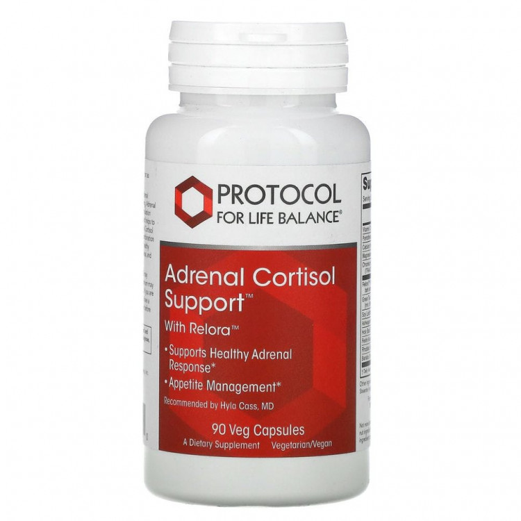 Protocol for Life Balance, Adrenal Cortisol Support с Relora, препарат для поддержки надпочечников, 90 растительных капсул