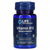 Life Extension, витамин B12, метилкобаламин, 1 мг, 60 вегетарианских пастилок