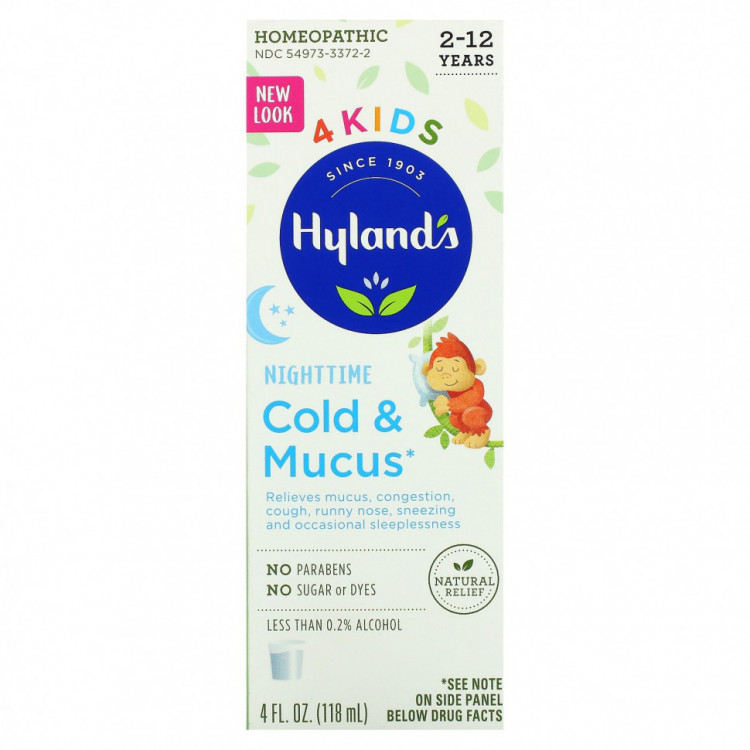 Hyland's, 4 Kids, средство от насморка и мокроты для детей от 2 до 12 лет, для приема вечером, 118 мл (4 жидк. унции)