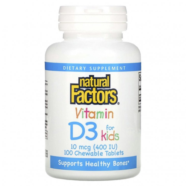 Natural Factors, витамин D3, клубничный вкус, 10 мкг (400 МЕ), 100 жевательных таблеток