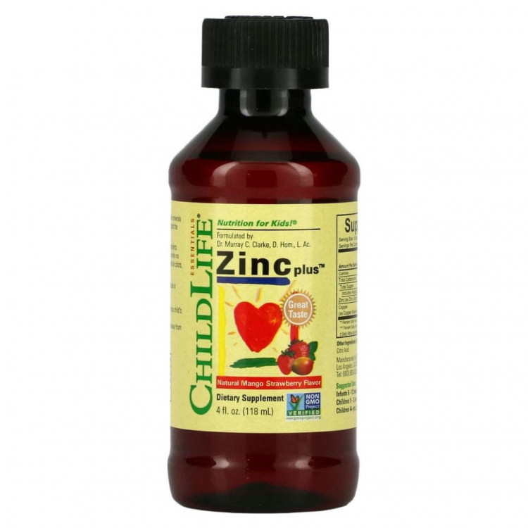 ChildLife, Essentials, Zinc Plus, цинк, натуральный вкус манго и клубники, 118 мл (4 жидк. унции)