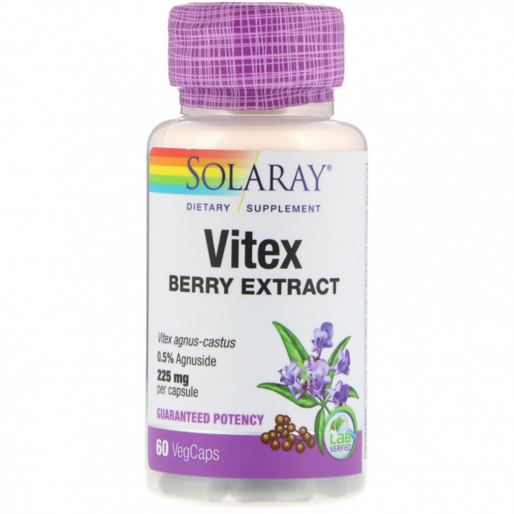 Solaray, Экстракт ягод витекса, 225 мг, 60 капсул с оболочкой из ингредиентов растительного происхождения
