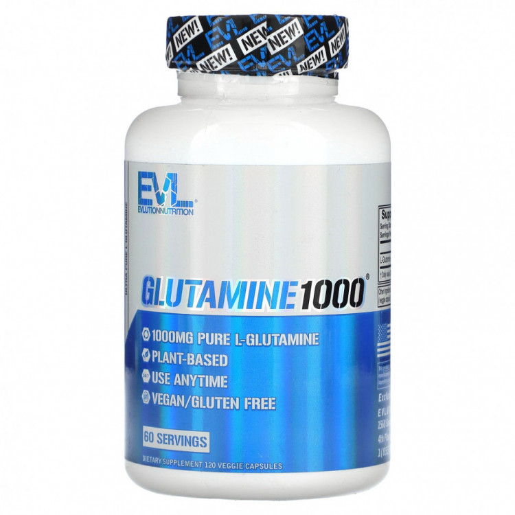 EVLution Nutrition, глутамин1000, 500 мг, 120 растительных капсул