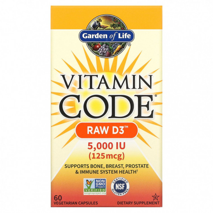 Garden of Life, Vitamin Code, Raw D3, 5000 МЕ, 60 вегетарианских капсул
