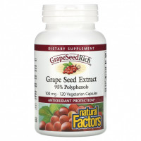 Natural Factors, GrapeSeedRich, экстракт виноградных косточек, 100 мг, 120 вегетарианских капсул
